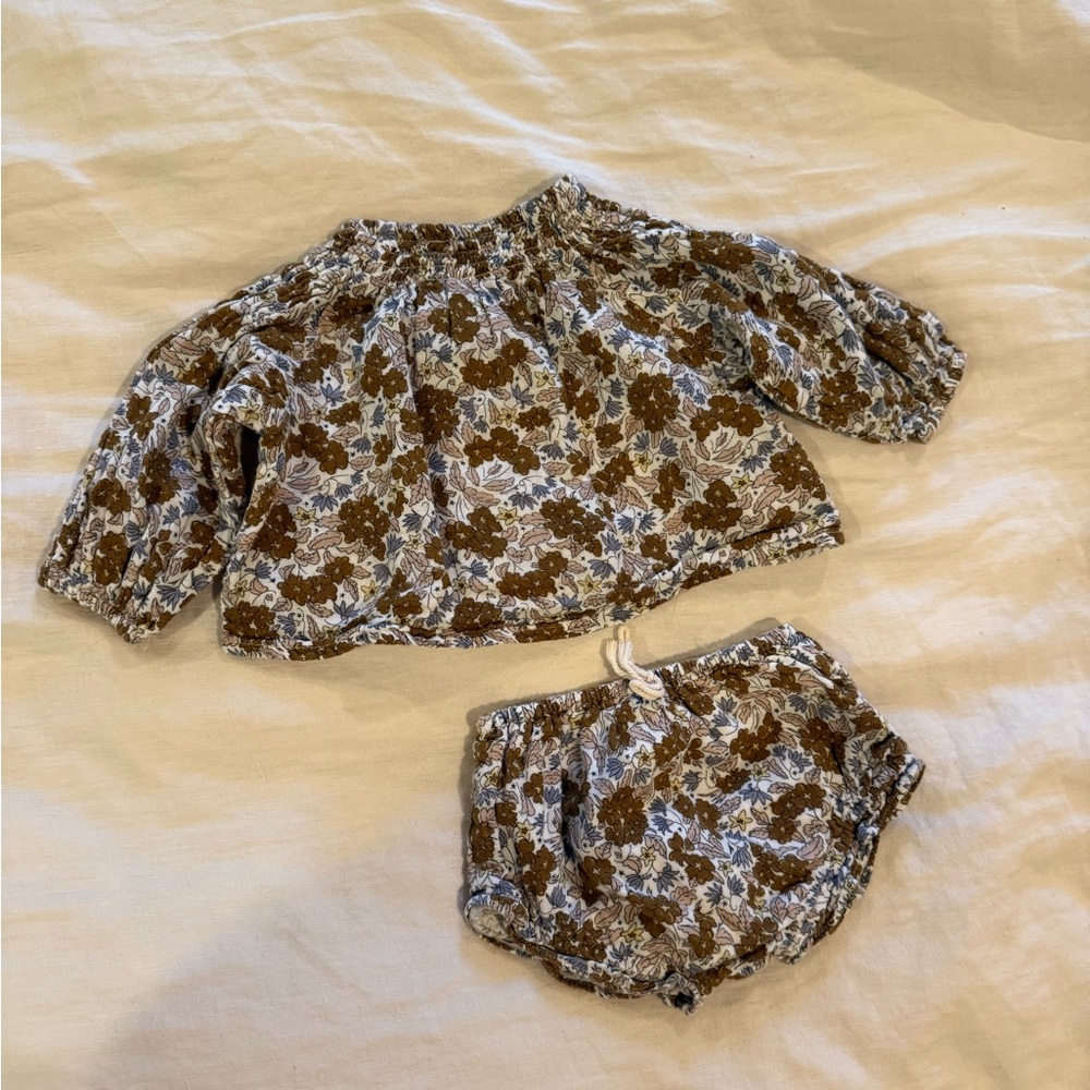 Rylee + Cru Brown and Cream Floral top & bloomers Set